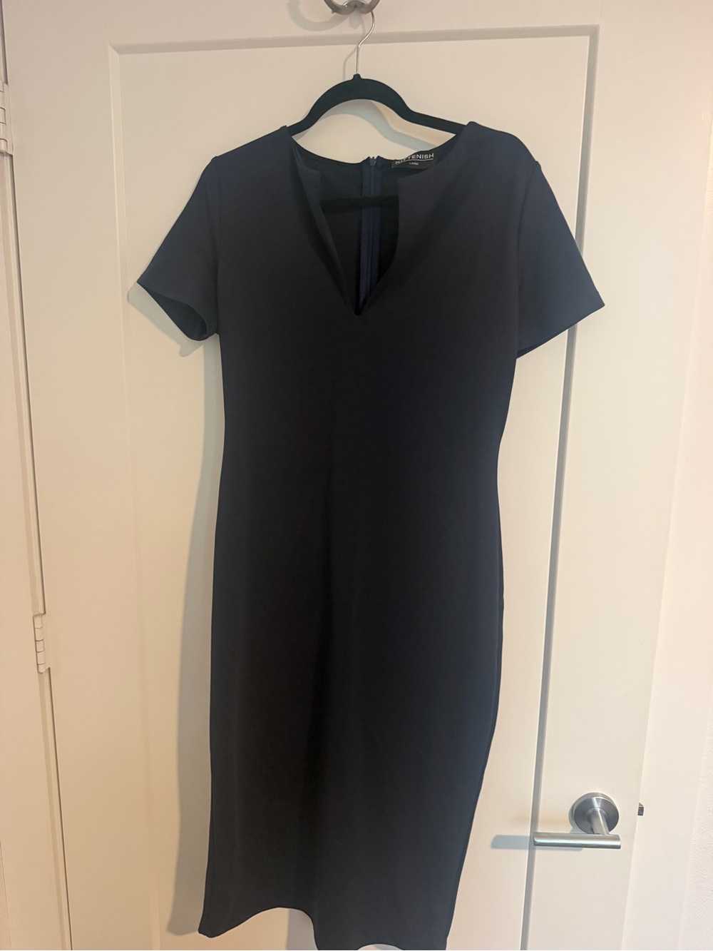 Kittenish Navy Short-Sleeve Sheath Dress